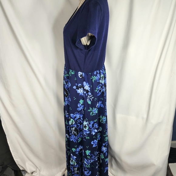 IsaacMizrahiLive Blue Short Sleeve Long Dress w/Floral Print Skirt Size Medium - Picture 3 of 7